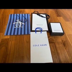 Lot of 4 Gucci, penguin& cole hann bags and a box